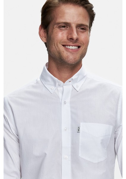Levılle Beyaz Nakışlı Standard Fit Erkek Gömlek fiyatları