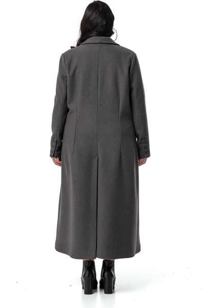 Büyük Beden Ceket Yaka Torba Cepli Astarlı Uzun Antrasit Kaşe Kaban modelleri