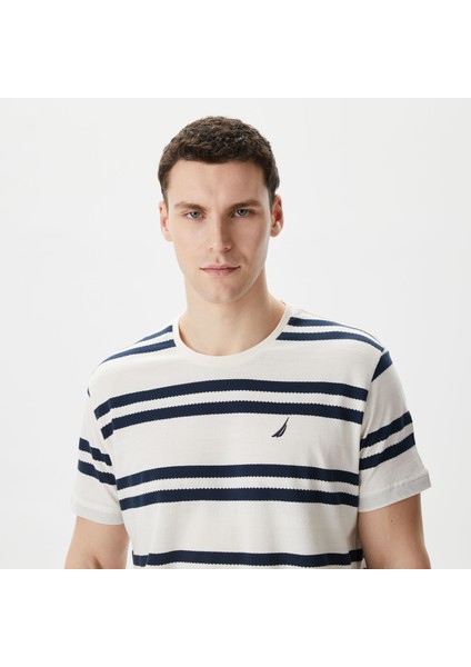 Erkek Beyaz Standart Fit Kısa Kollu Çizgili T-Shirt V45245T.1MA fırsatları