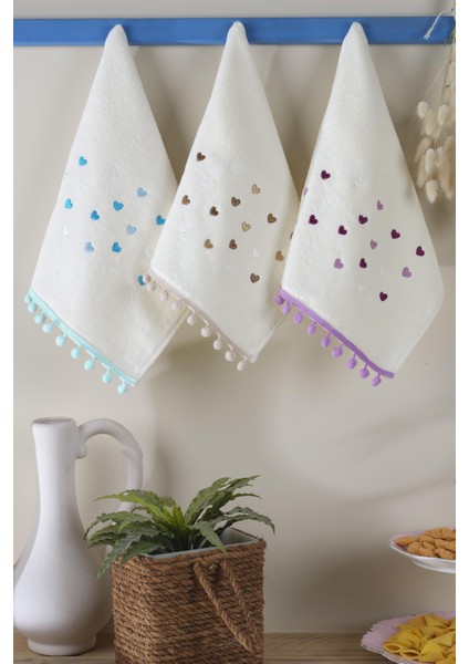 Mutfak ve Banyo Havlusu 30 x 50 cm Pamuk 3 Lü Set Bej