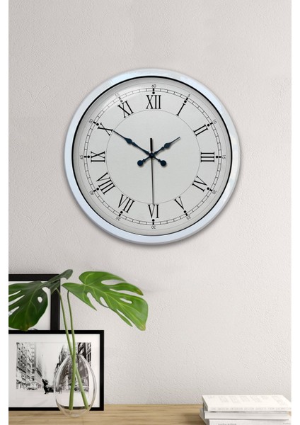 40 cm Beyaz Metal Retro Duvar Saati, şık ve sade dekoratif saat, 33x44 boyut.