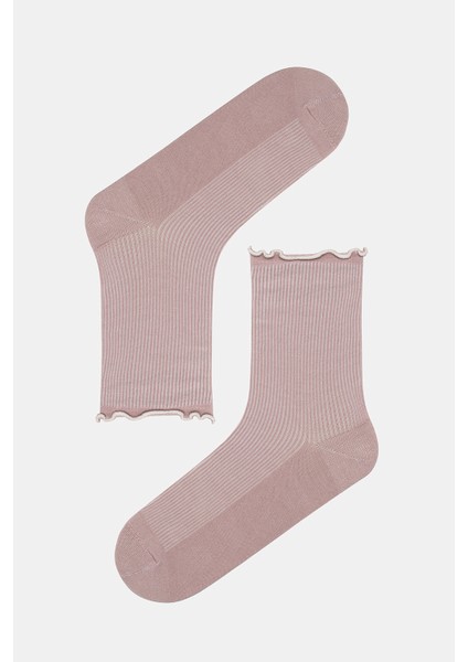 Romantic Fırfır Detaylı 2li Beyaz Pembe Soket Çorap