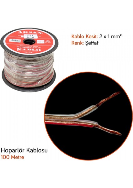 2X1 Mm² Hoparlör Kablosu Bitişik Şeffaf 100 Mt Aksan