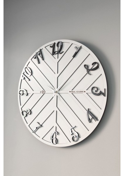 Beyaz ve gümüş renkli 50x50cm modern dekoratif duvar saati modelleri