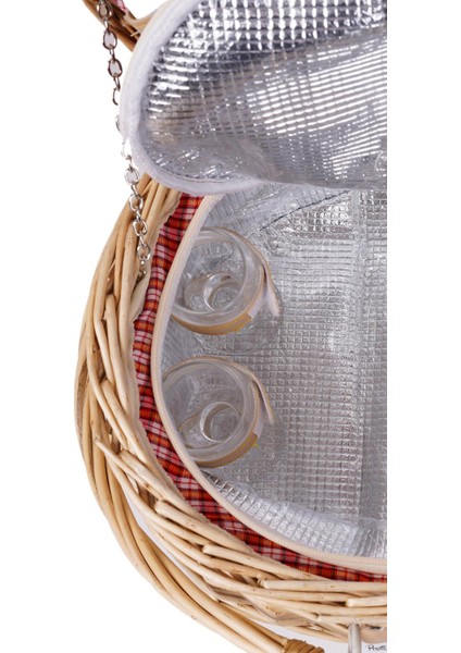 Picno Italy 4 Kişilik Hasır, Kırmızı Astarlı Yuvarlak Cooler, Aksesuar Sepeti İle Taşınabilir Piknik Sepeti modelleri