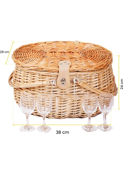 Picno Italy 4 Kişilik Hasır, Kırmızı Astarlı Yuvarlak Cooler, Aksesuar Sepeti İle Taşınabilir Piknik Sepeti fırsatları