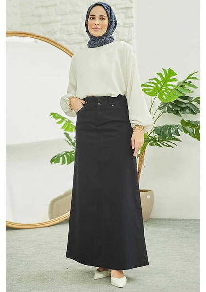 2254-DENIM Klasik Etek Lacivert