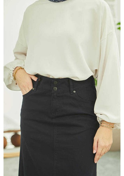 2254-DENIM Klasik Etek Lacivert modelleri