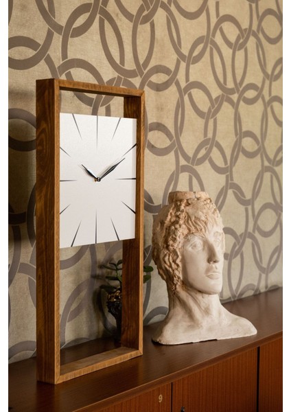 Modern ahşap dikdörtgen duvar saati 60x30 cm, kahverengi, şık ve şık tasarım