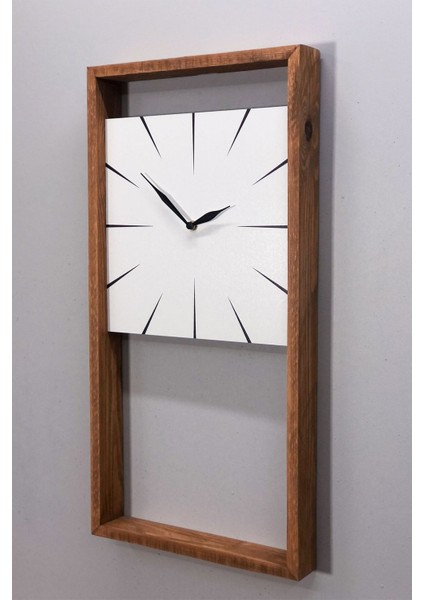 Modern ahşap dikdörtgen duvar saati 60x30 cm, kahverengi, şık ve şık tasarım