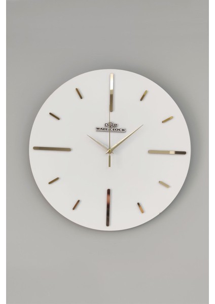 Modern yuvarlak aynalı duvar saati, sessiz mekanizma, şık beyaz ve altın renk 37x37cm fiyatları