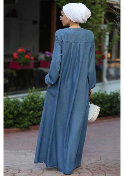 6470-DENIM Fermuarlı Ferace Koyu Mavi fırsatları