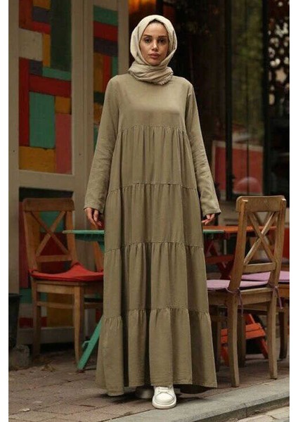 6400-DENIM Parça Boya Elbise Haki