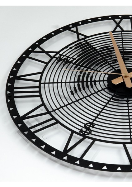 Modern Roma Rakamlı Siyah Metal Duvar Saati 60x60cm, Pusula Temalı, Sessiz Tasarım fırsatları