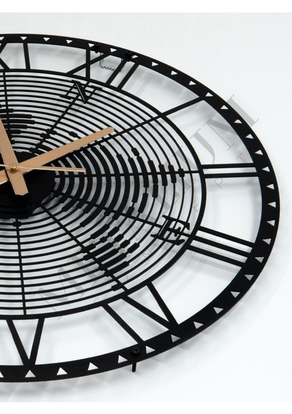 Modern Roma Rakamlı Siyah Metal Duvar Saati 60x60cm, Pusula Temalı, Sessiz Tasarım indirimleri