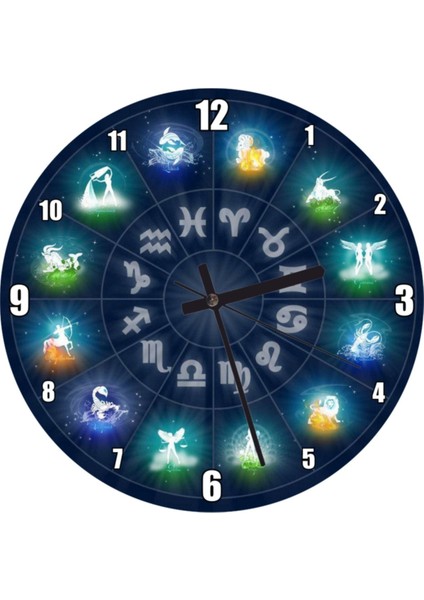 Lacivert burçlar kuşağı yuvarlak duvar saati 30x30 cm, şık ve modern tasarım