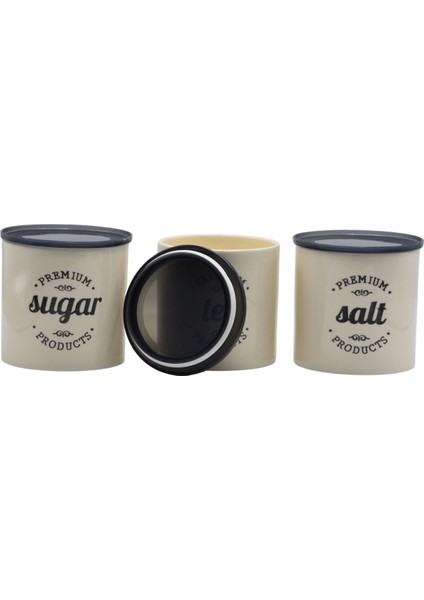 Seramik 3'lü 14CM Sugar Tea Coffee Saklama Kabı Vakum Kapaklı