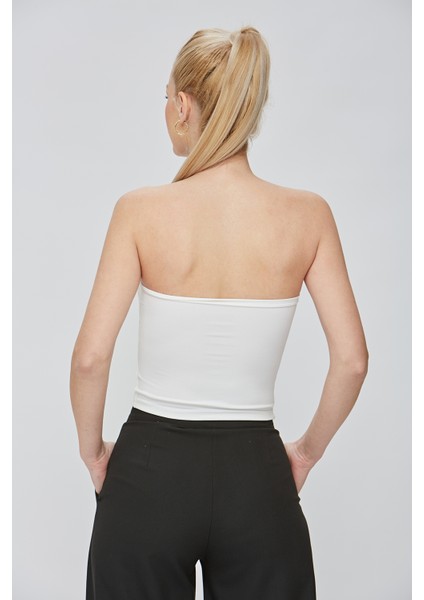 Kadın Ultra Soft Kumaş Straplez Crop Bluz