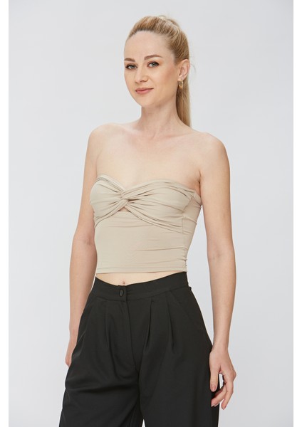 Kadın Ultra Soft Kumaş Straplez Crop Bluz fiyatları