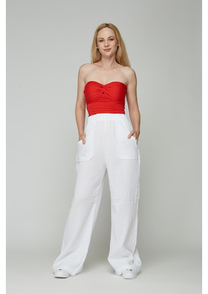 Kadın Ultra Soft Kumaş Straplez Crop Bluz