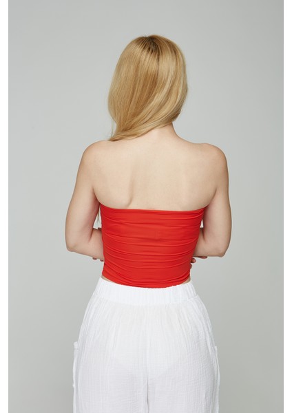 Kadın Ultra Soft Kumaş Straplez Crop Bluz fiyatları