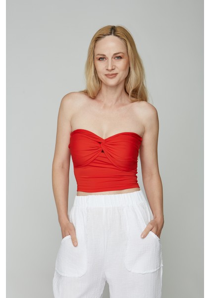 Kadın Ultra Soft Kumaş Straplez Crop Bluz modelleri