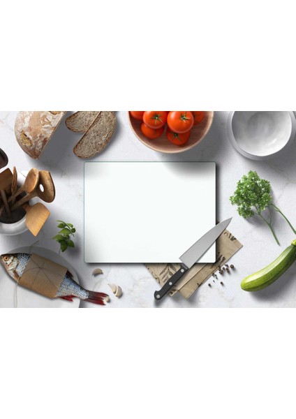 30x40 cm Cam Kesme Tahtası Düz Beyaz