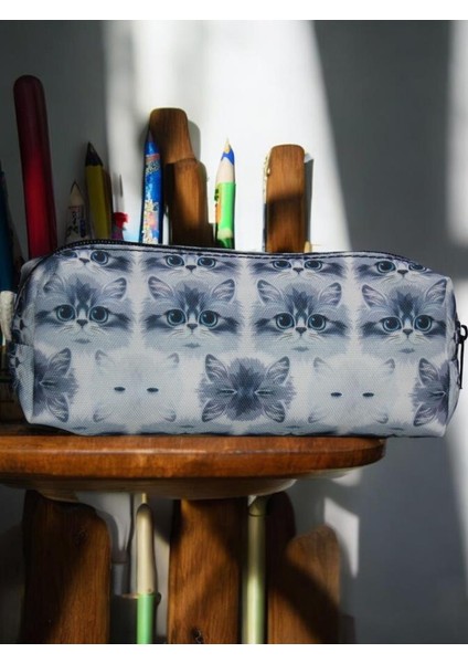 Gri Kedi Desenli Tatlı Kalemlik - Okul Kalemliği-Makyaj Çantası fiyatları