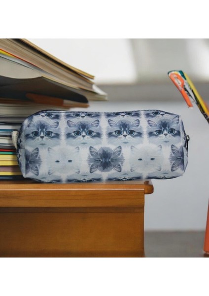 Gri Kedi Desenli Tatlı Kalemlik - Okul Kalemliği-Makyaj Çantası fırsatları