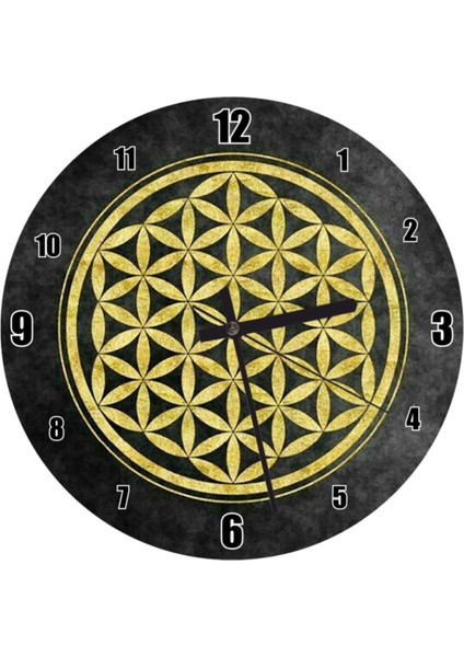 Gri zeminde sarı detaylı yuvarlak 30x30 cm duvar saati