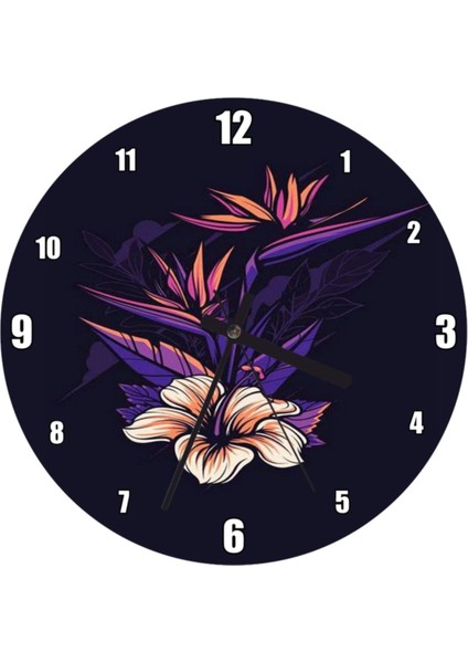 Mor yaprak ve çiçek detaylı yuvarlak duvar saati, şık ve zarif tasarım, 30x30 cm