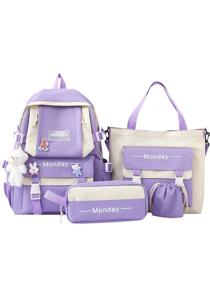 Ilkokul Öğrencileri, Ortaokul Öğrencileri Için Japon Büyük Kapasiteli Okul Çantası, Yeni Moda Dört Parçalı Set, Kore Tarzı Ins Tarzı Gündelik Sırt Çantası (Yurt Dışından)