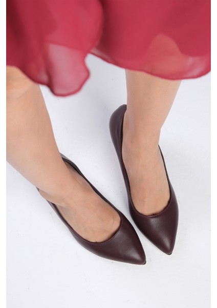 Elora Hakiki Deri Bordo Renk Kadın Stiletto Ayakkabı