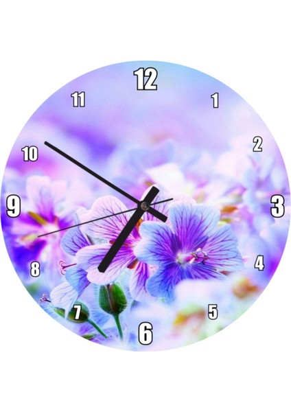 Mor çiçekler ve güneş ışığı temalı 50x50 cm duvar saati, doğa stilinde şık tasarım
