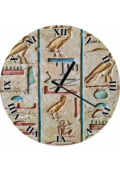 Antik Mısır temalı yuvarlak duvar saati 30x30 cm, şık ve dekoratif tasarım