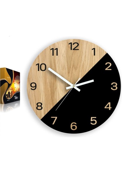 Modern ahşap katmanlı sessiz mekanizmalı şık duvar saati 30x30, siyah renk fiyatları
