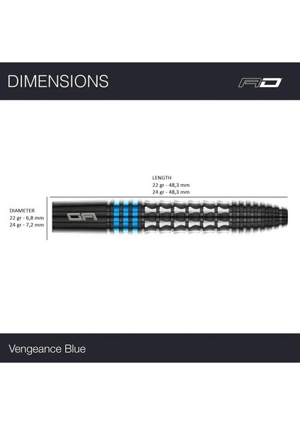 Vengeance Blue % 90 Tungsten Çelik Uçlu Dart Oku