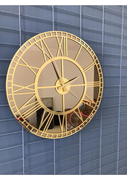 50cm Bronz Rakamlı Ayna Saat, şık ve modern tasarım, 50x50 cm, metalik renk, klasik stil