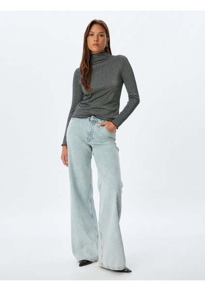 Metalik Tişört Dik Yaka Uzun Kollu Slim Fit fiyatları