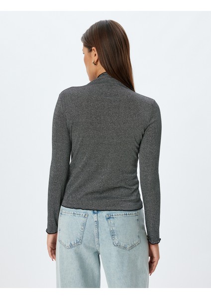 Metalik Tişört Dik Yaka Uzun Kollu Slim Fit fırsatları