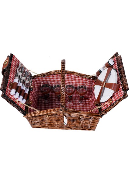 Picno Italy 4 Kişilik Koyu Kahve Hasır, Aksesuar Sepeti İle Taşınabilir Piknik Sepeti fiyatları