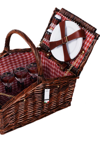 Picno Italy 4 Kişilik Koyu Kahve Hasır, Aksesuar Sepeti İle Taşınabilir Piknik Sepeti modelleri