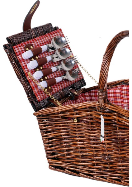 Picno Italy 4 Kişilik Koyu Kahve Hasır, Aksesuar Sepeti İle Taşınabilir Piknik Sepeti fırsatları