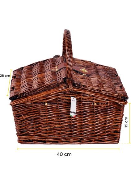 Picno Italy 4 Kişilik Koyu Kahve Hasır, Aksesuar Sepeti İle Taşınabilir Piknik Sepeti indirimleri