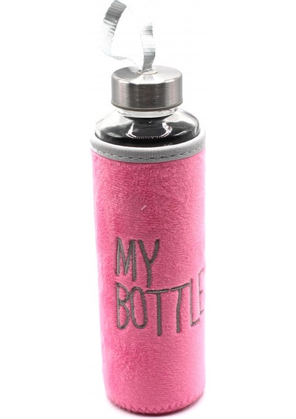 Peluş Kılıflı Cam Matara Pembe 470 ml