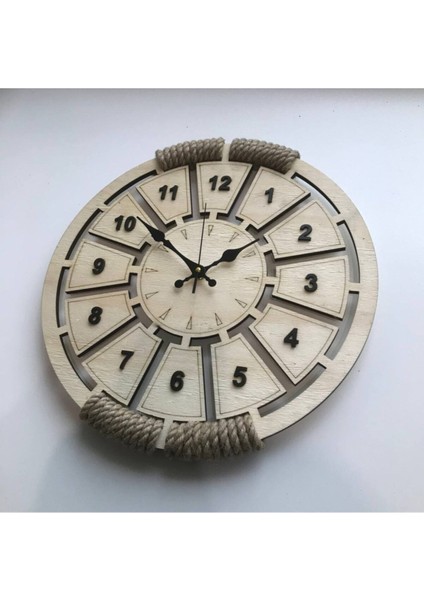 Şık Ahşap Yuvarlak Duvar Saati, 40x40cm, Kahverengi, Modern Tasarım