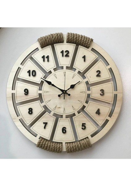 Şık Ahşap Yuvarlak Duvar Saati, 40x40cm, Kahverengi, Modern Tasarım