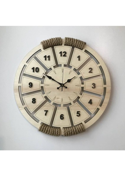 Şık Ahşap Yuvarlak Duvar Saati, 40x40cm, Kahverengi, Modern Tasarım