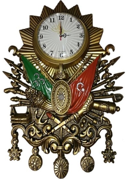 Altın Renkli Osmanlı Temalı Modern Duvar Saati, 65x70 cm, Beyaz Dekorasyon Parçası