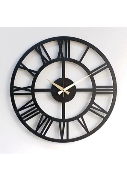 Siyah Ahşap Dekoratif Roma Rakamlı Duvar Saati, Modern Tasarım, 50x50 cm